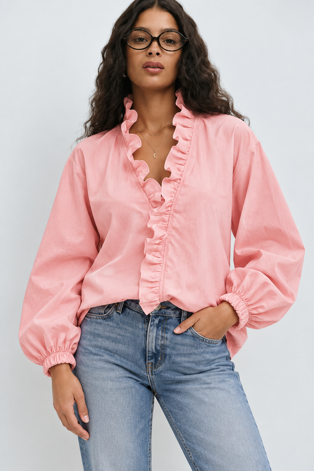 Angeline | Blusa con Cuello en V Fruncido