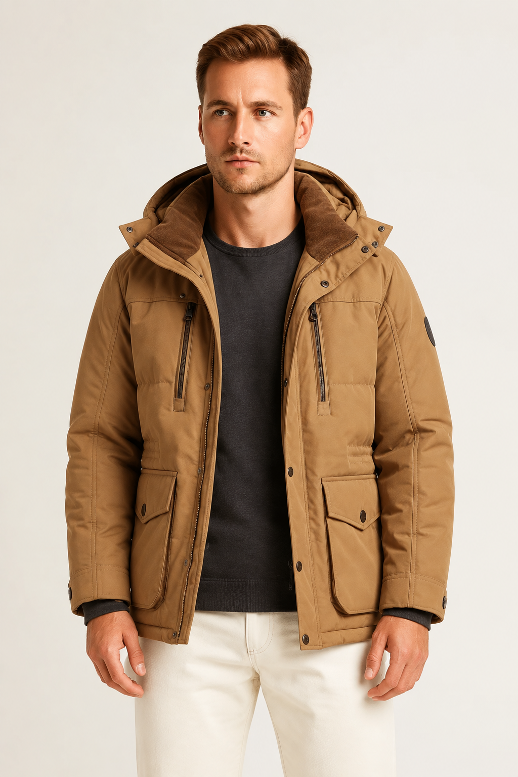 Parka larga con capucha cálida