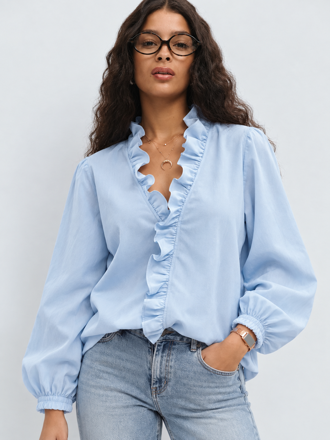 Angeline | Blusa con Cuello en V Fruncido