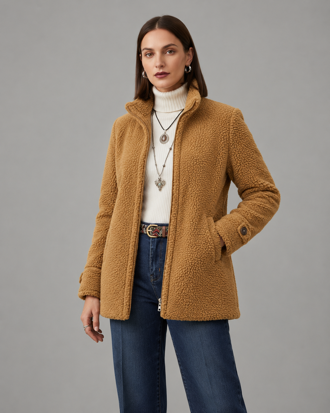 Patricia | Abrigo con Cremallera y Cuello Alto Estilo Coreano en Peluche