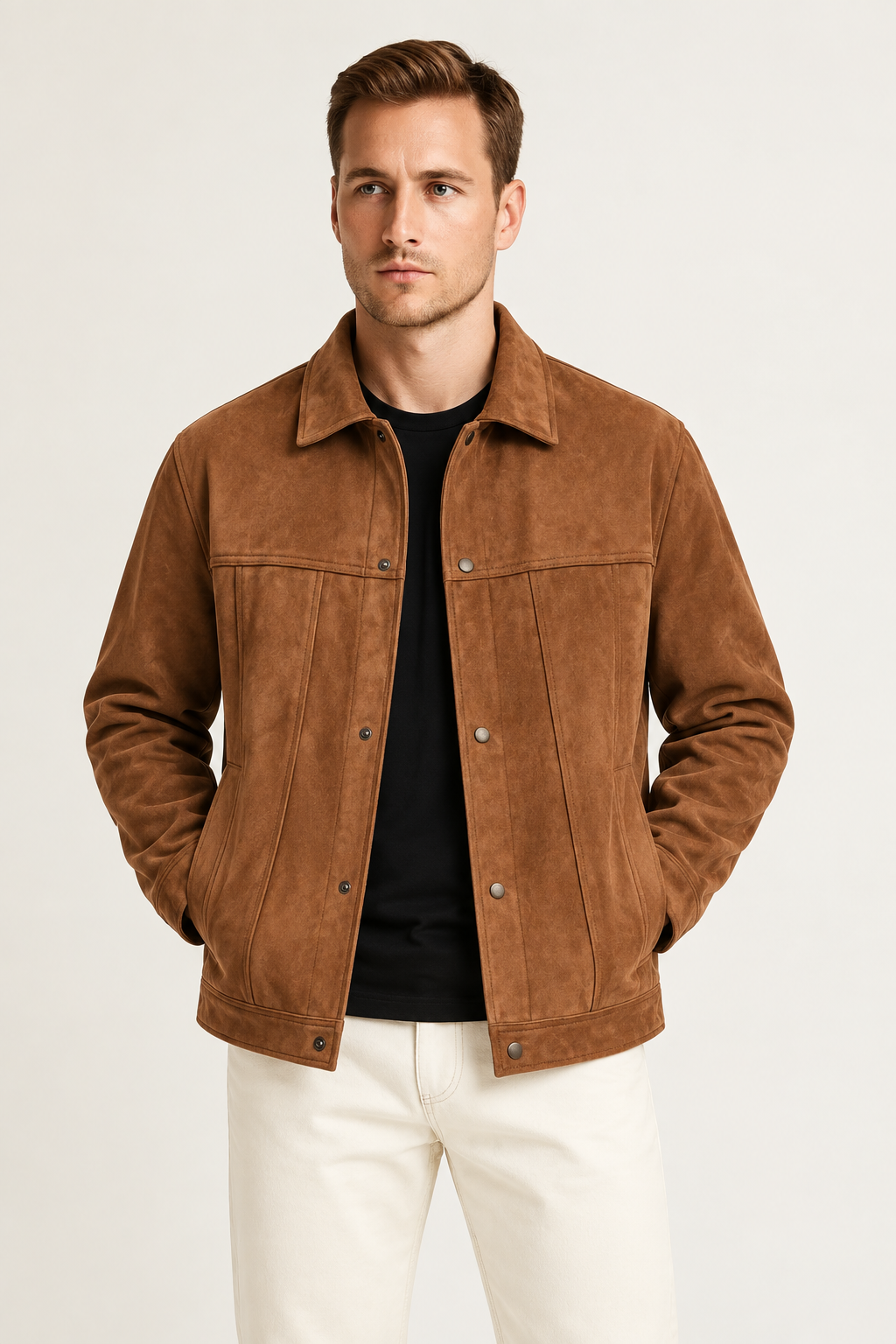 Chaqueta de ante con botones elegante