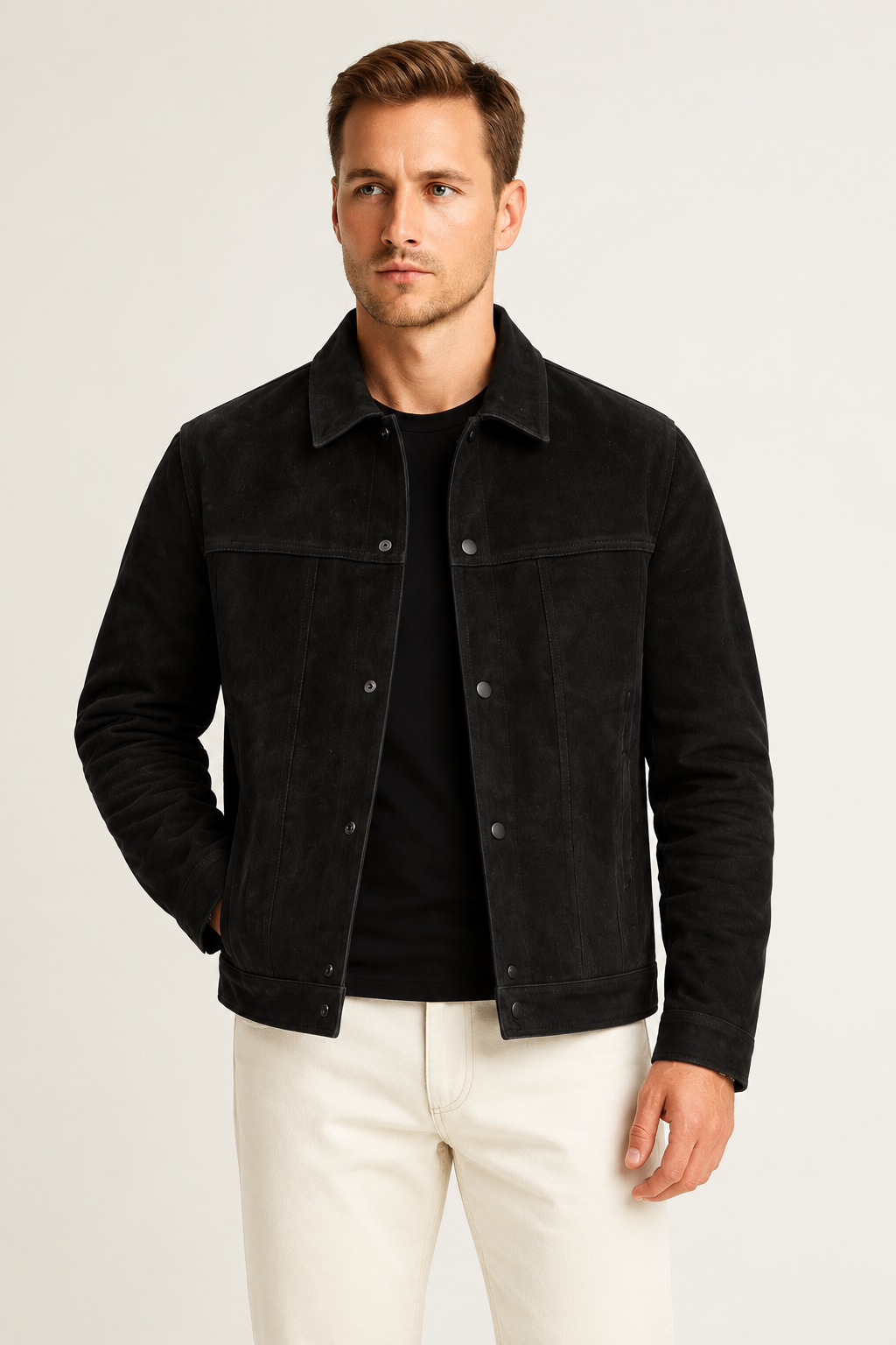Chaqueta de ante con botones elegante