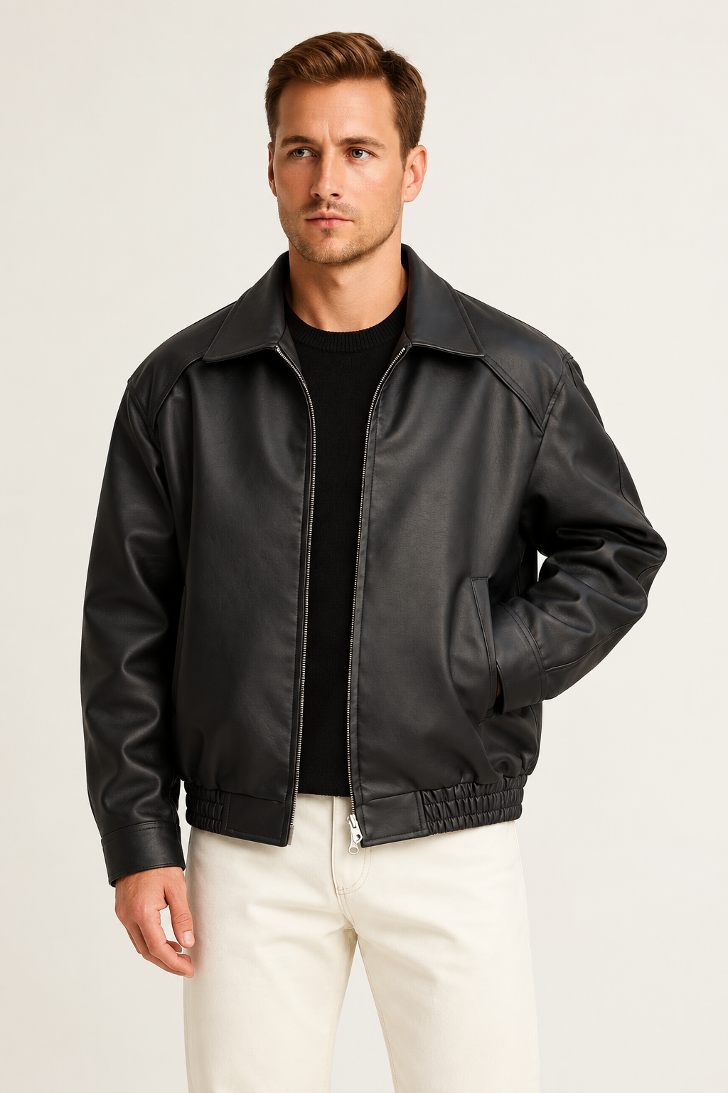 Chaqueta bomber de cuero clásica