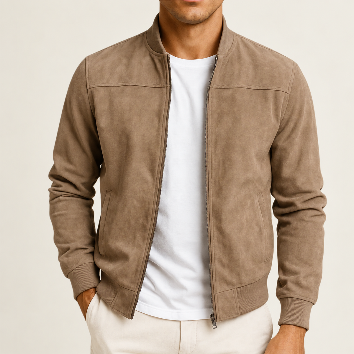 Chaqueta bomber de ante entallada