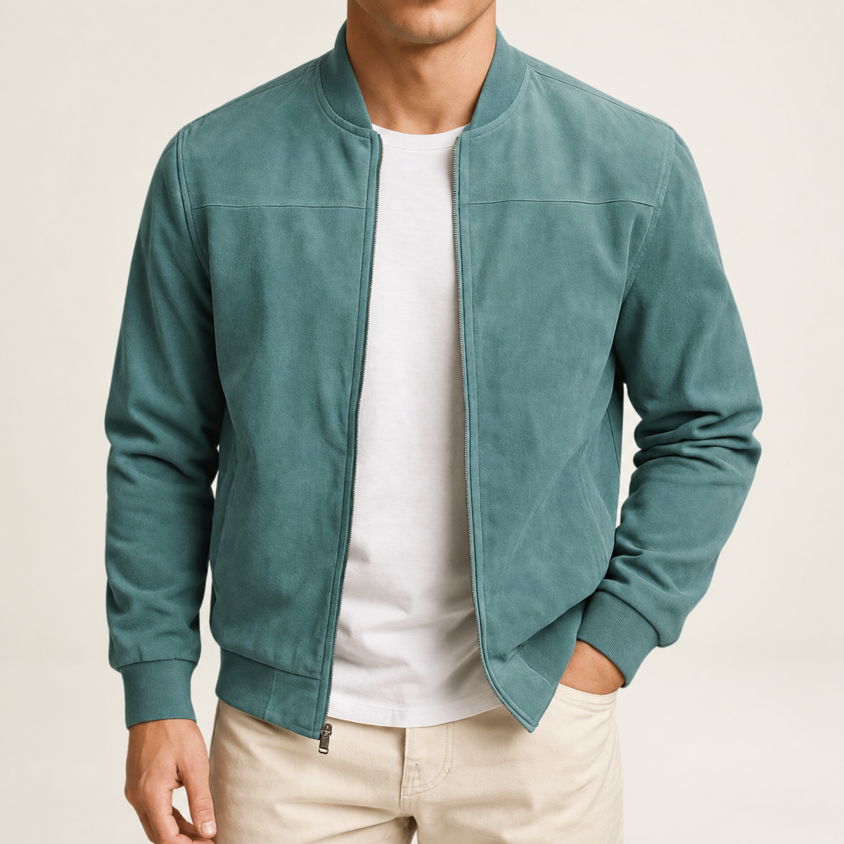 Chaqueta bomber de ante entallada