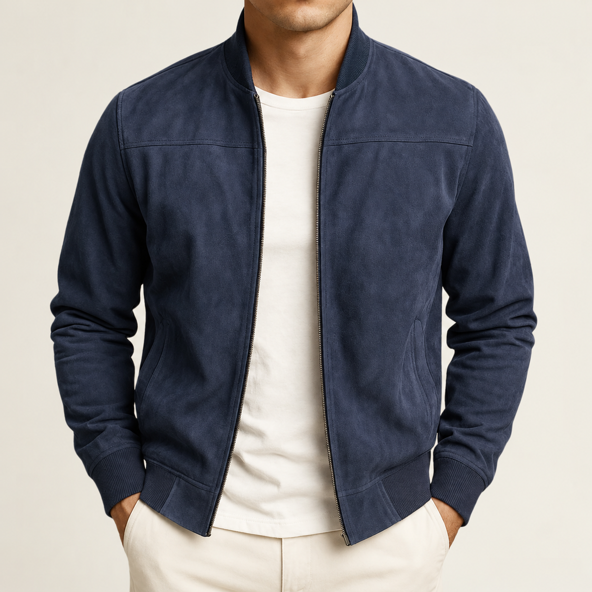 Chaqueta bomber de ante entallada