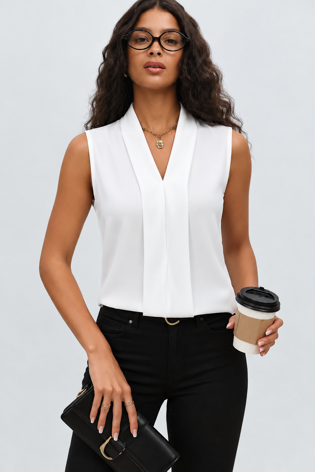 Nela | Blusa Sin Mangas con Escote en V y Corte Vaporoso