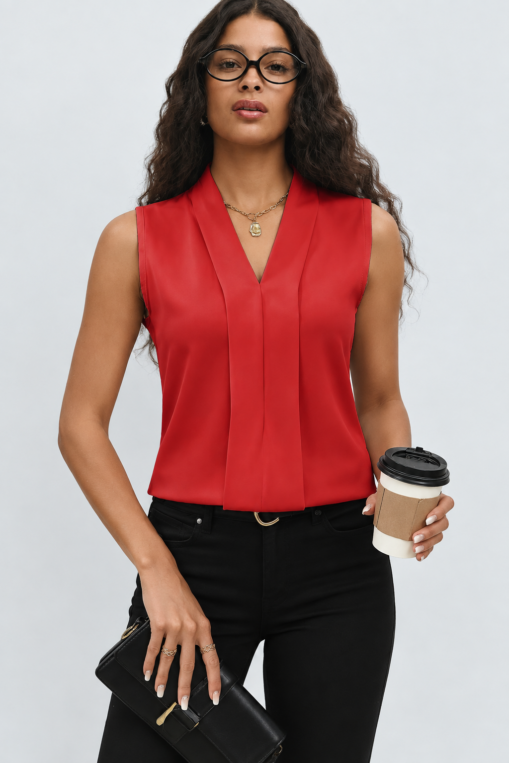 Nela | Blusa Sin Mangas con Escote en V y Corte Vaporoso