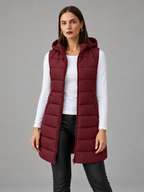 CHALECO LARGO ACOLCHADO CON CAPUCHA PARA MUJER