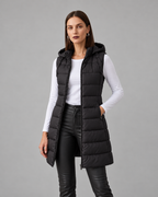 CHALECO LARGO ACOLCHADO CON CAPUCHA PARA MUJER