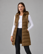 CHALECO LARGO ACOLCHADO CON CAPUCHA PARA MUJER