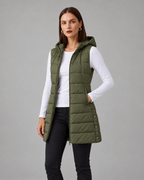 CHALECO LARGO ACOLCHADO CON CAPUCHA PARA MUJER