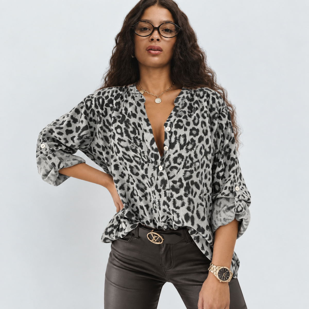 Blusa de Moda con Estampado de Leopardo