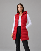 CHALECO LARGO ACOLCHADO CON CAPUCHA PARA MUJER