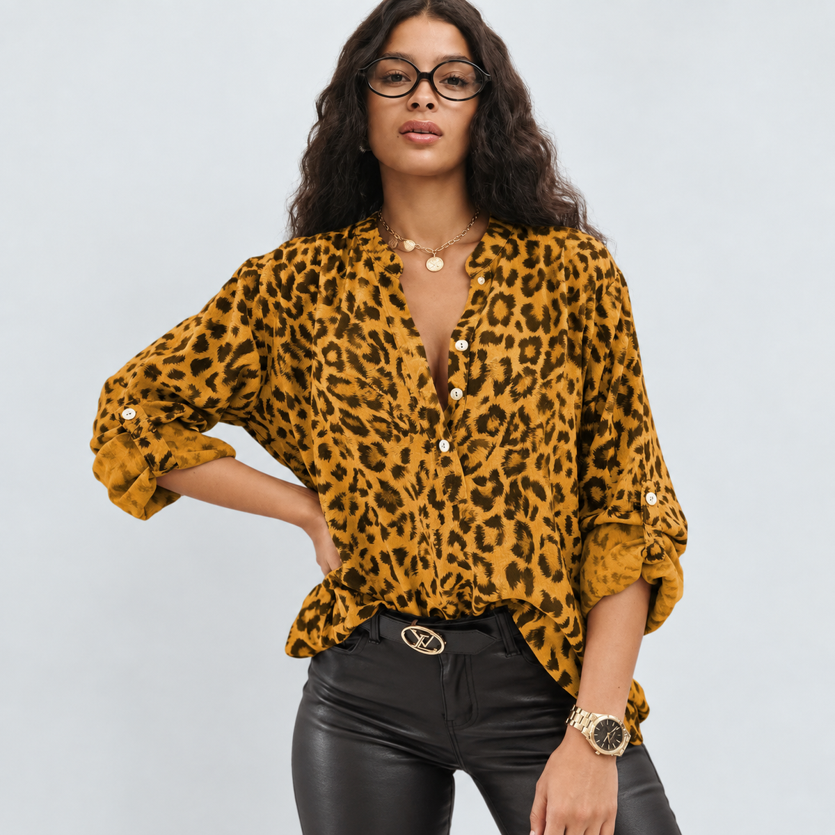 Blusa de Moda con Estampado de Leopardo