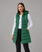 CHALECO LARGO ACOLCHADO CON CAPUCHA PARA MUJER