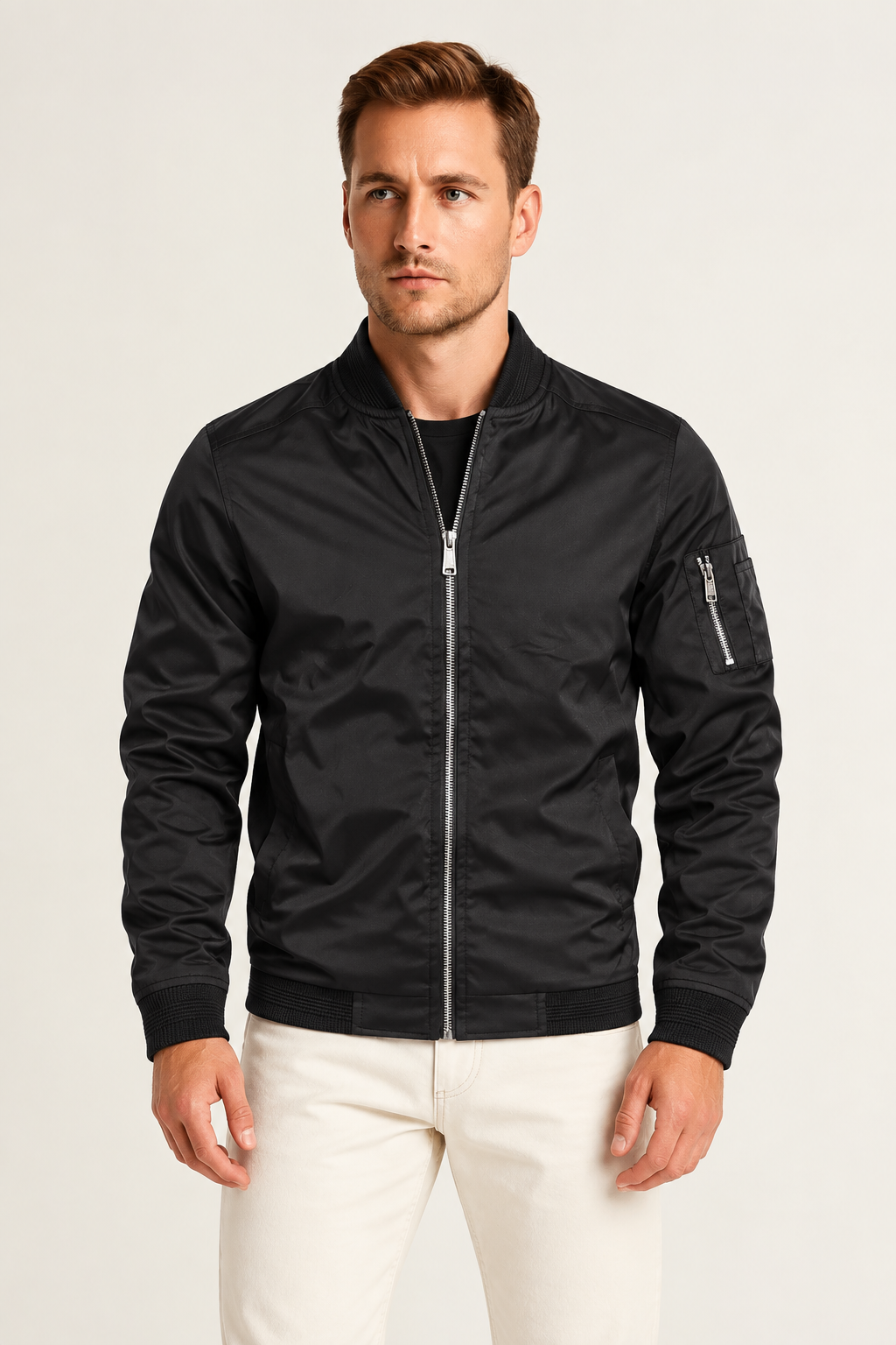 Chaqueta bomber con bolsillo en manga ligera