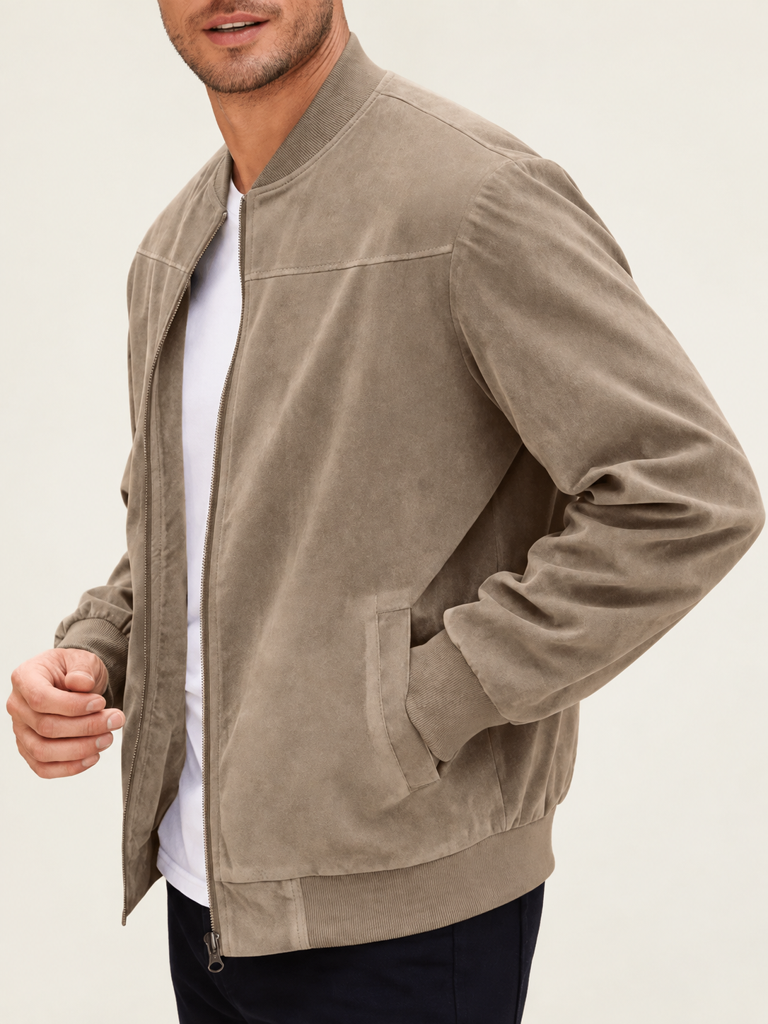 Chaqueta bomber de ante elegante