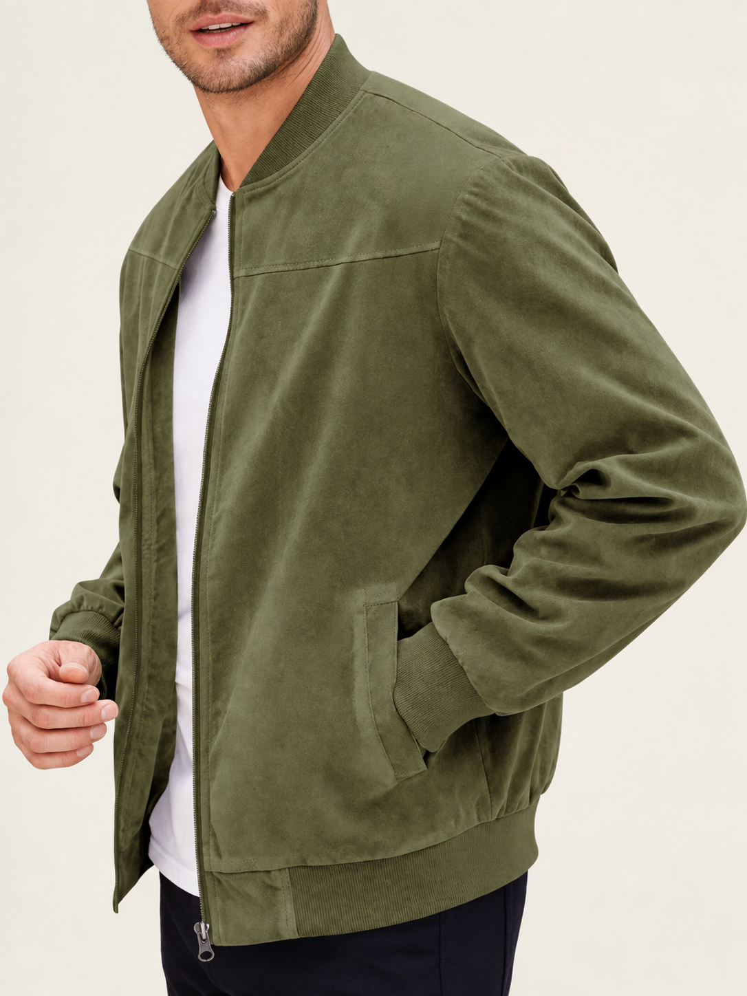 Chaqueta bomber de ante elegante