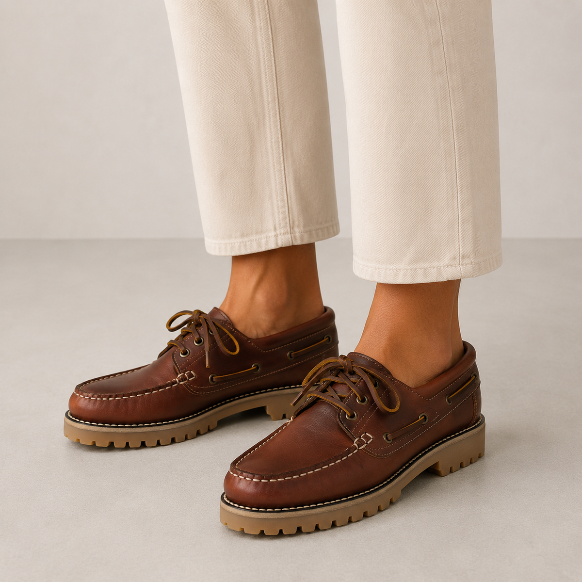 HOMBRE NÁUTICOS CLÁSICOS BENAVENTE CORDONES PIEL PULL BRANDY