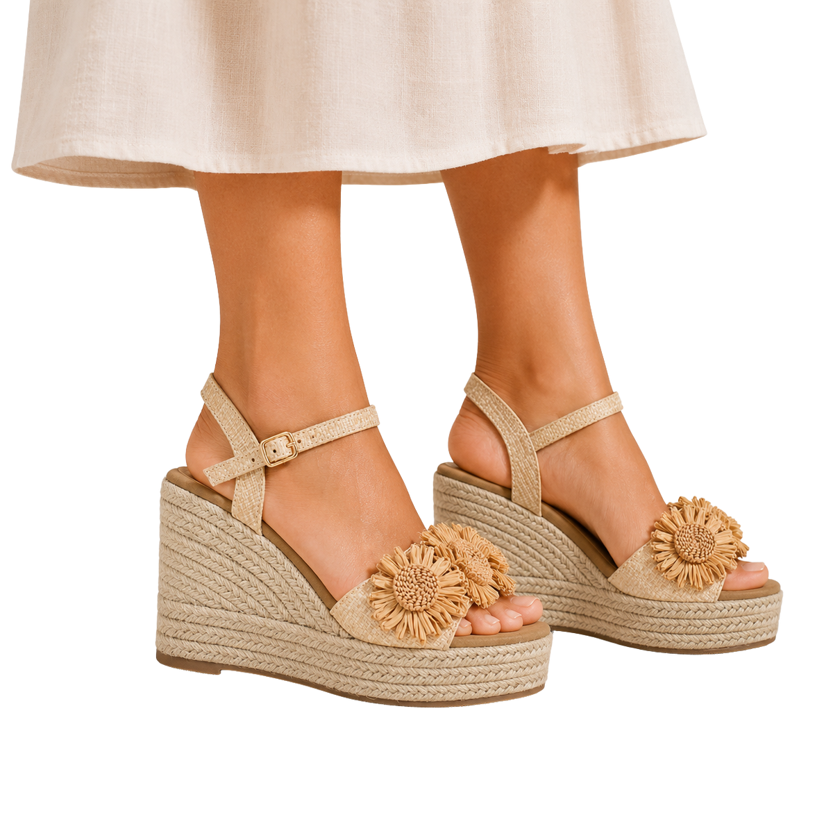 MUJER SANDALIA CUÑA VALERIA BEIGE