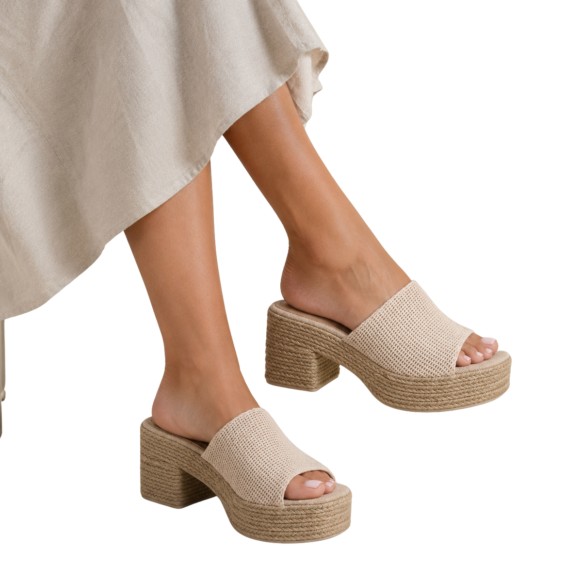 MUJER  SANDALIA BEIGE DESTALONADA