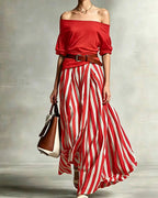 Madison | Conjunto con Falda Maxi de Rayas y Top de Hombros Descubiertos