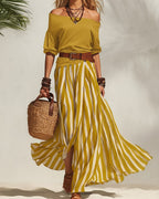 Madison | Conjunto con Falda Maxi de Rayas y Top de Hombros Descubiertos