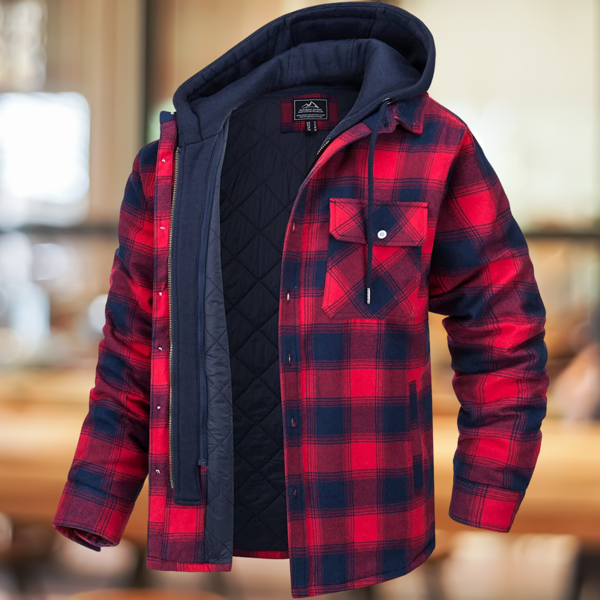 Sobrecamisa de cuadros con capucha cálida