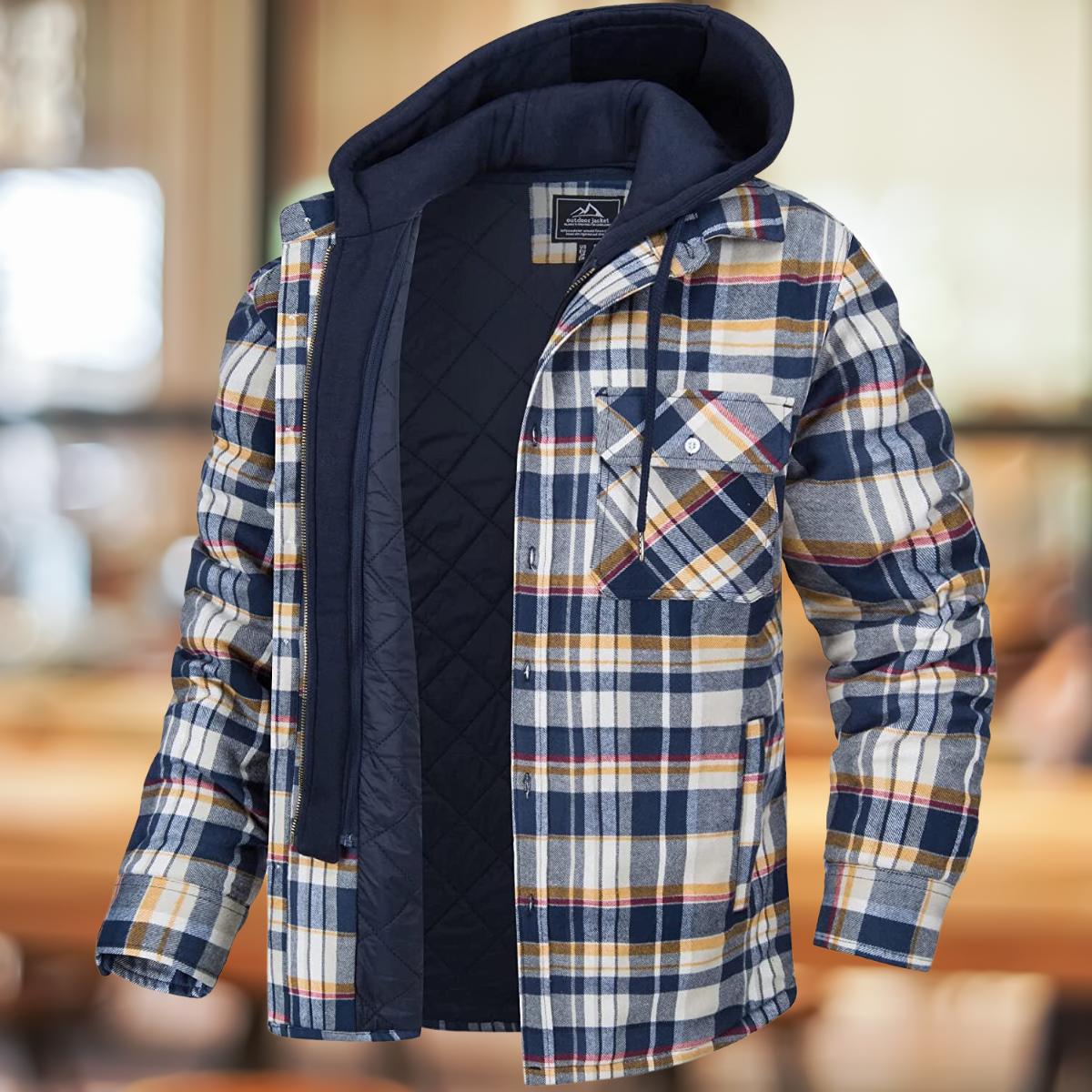 Sobrecamisa de cuadros con capucha cálida