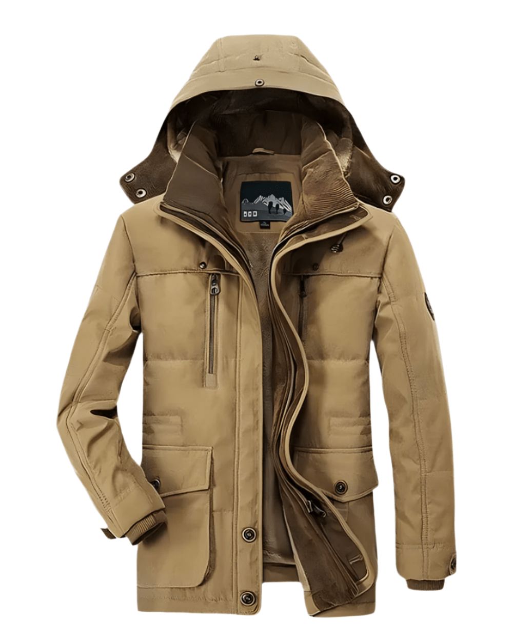 Parka larga con capucha cálida