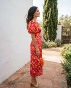 Carla | Vestido Midi Floral con Mangas Abullonadas